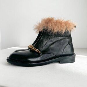 Zadig & Voltaire Black Leather Fur Trim Boots 38